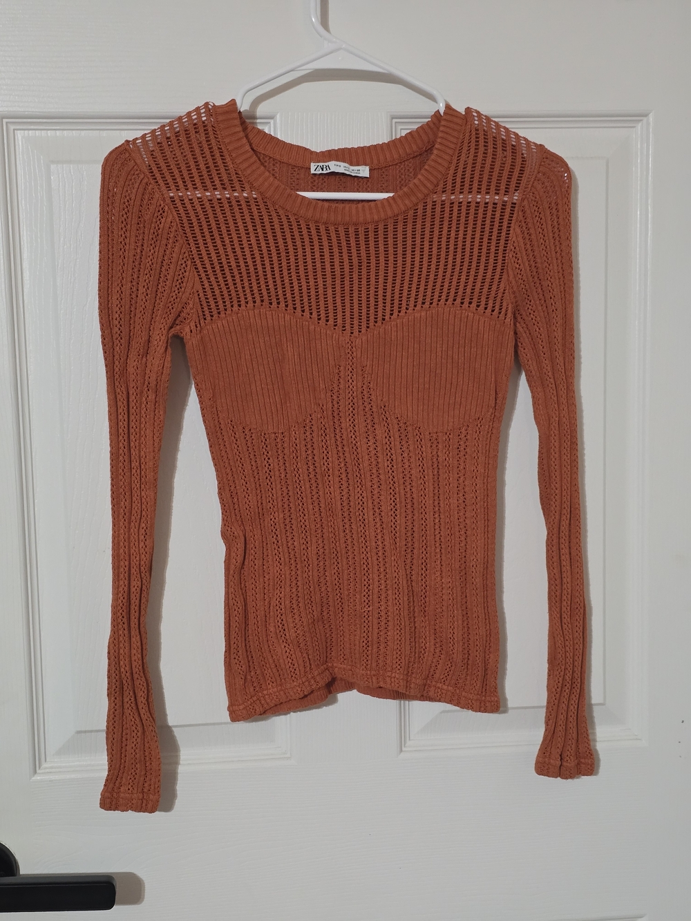 Zara Women's Rust Orange Knit Long-Sleeve Top
